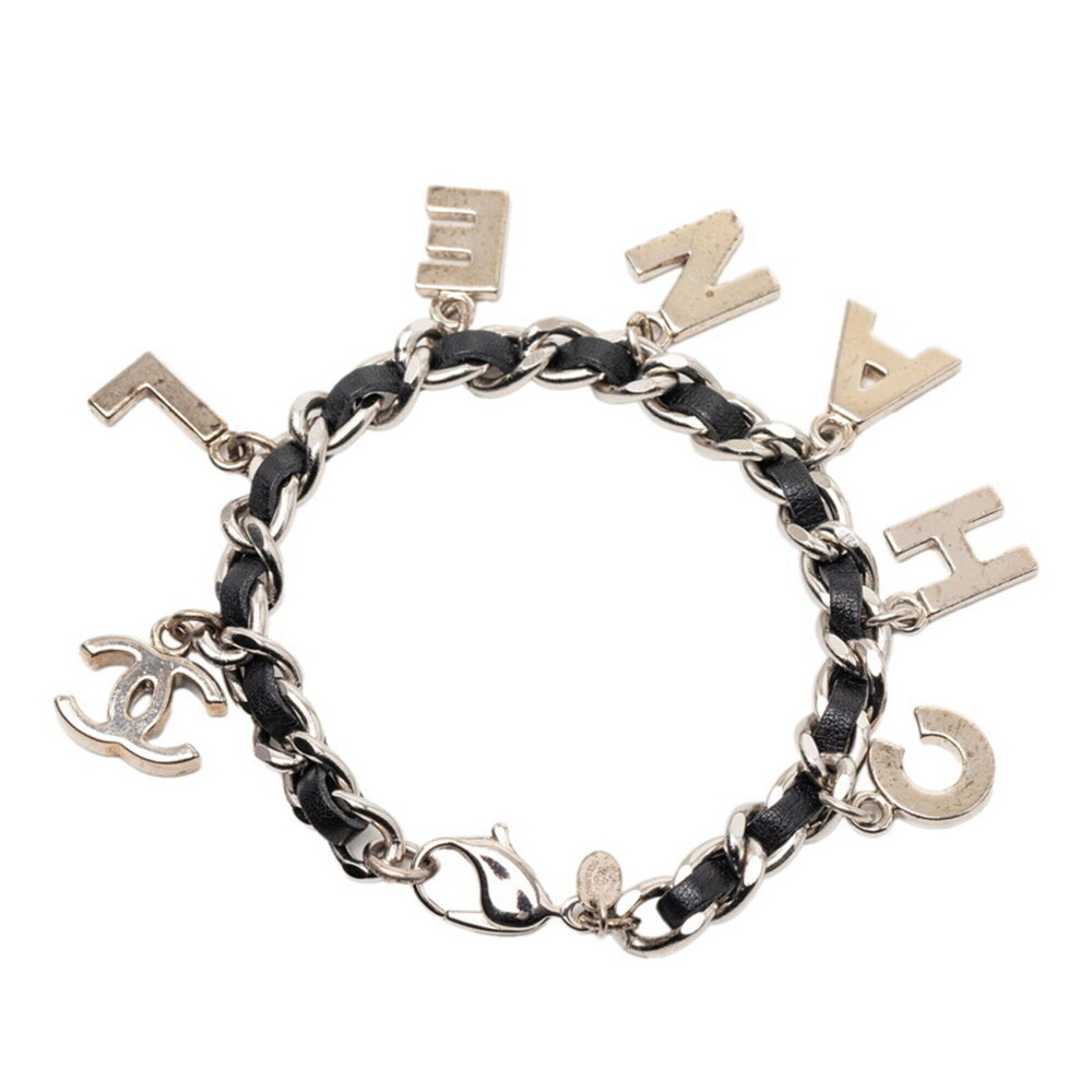 CHANEL Authentic Black Leather Logo Charm Bracelet - Picture 3 of 5